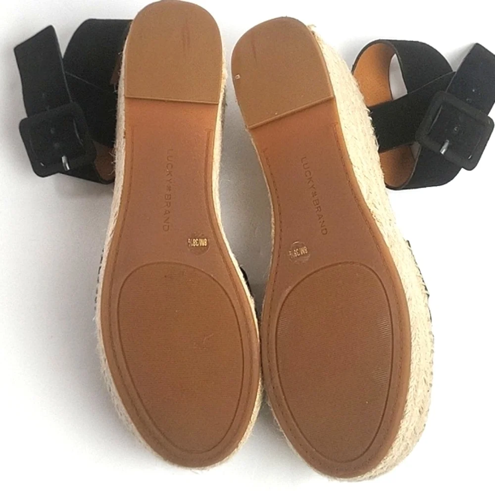 Lucky Brand Audrinah Black Suede Leather Ankle Strap Platform Espadrille… - Picture 13 of 16